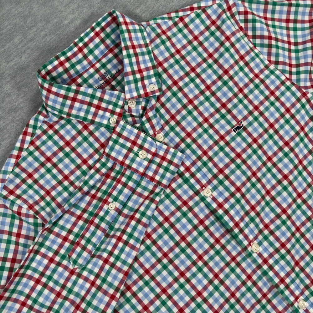 Vineyard Vines Mens XL Gingham Button Down Shirt Red Green Blue Whale 3W001226